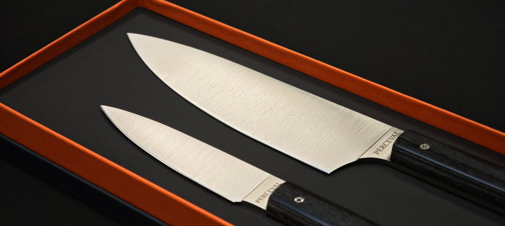 Perceval - Set de 2 couteaux - Couteau demi chef "éminceur" 15cm - office 10cm - Manche Pakkawood | 947