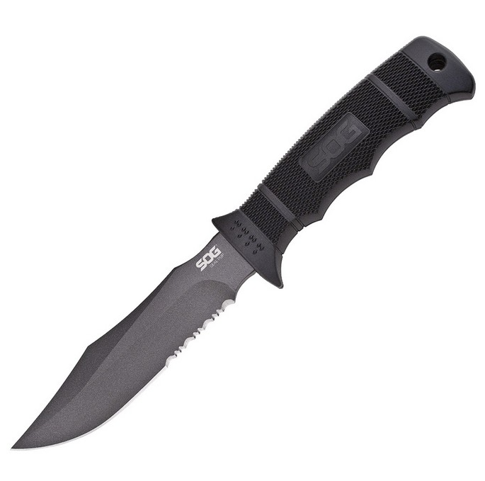 SOG‑ Seal Pup M37N‑CP – Couteau à lame fixe avec lame partiellement dentelée et manche FRN