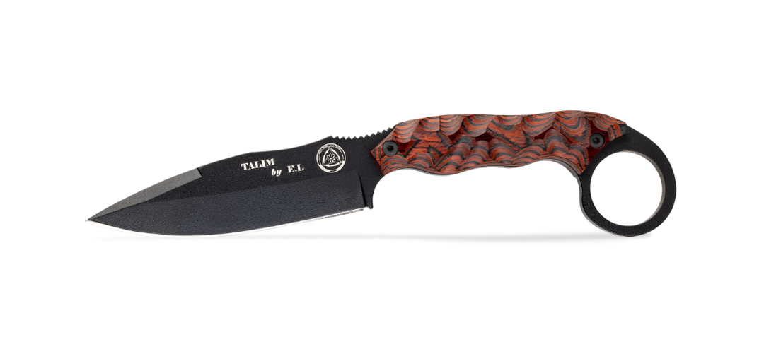 Wildsteer TALIM TOXIFIÉ – Couteau tactique 14C28N pour self-défense avec manche pakkawood toxifié & étui Kydex P.TAC