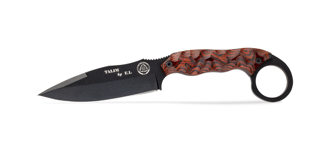 Wildsteer TALIM TOXIFIÉ – Couteau tactique 14C28N pour self-défense avec manche pakkawood toxifié & étui Kydex P.TAC