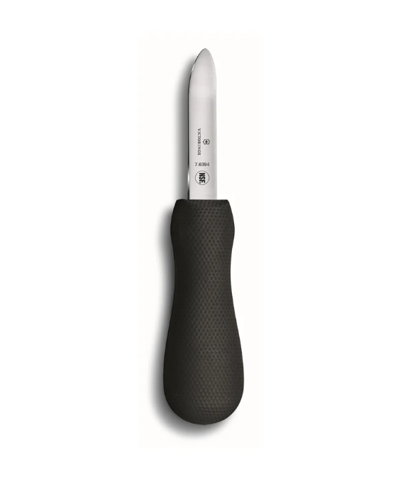 Couteau à huîtres Victorinox 7.6394 noir avec lame courbe.