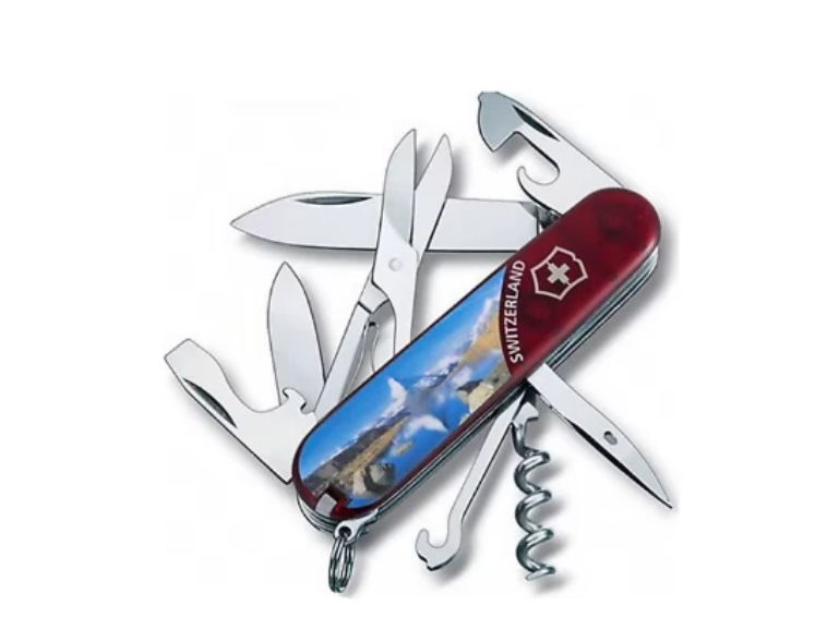 Victorinox 1.3703.TE2B1 Climber Mattherhorn Couteau Suisse Multifonction 14 Outils – 91 mm Rouge Transparent