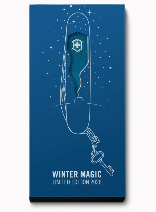 Victorinox Synergy Alox Winter Magic présenté ouvert avec ses outils.