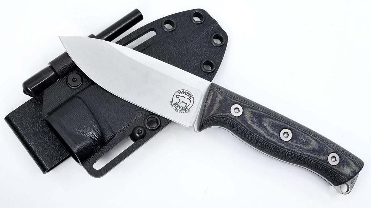 White River Ursus Cub couteau bushcraft compact en acier CPM MagnaCut avec manche Micarta et gaine Kydex fabriqué aux États-Unis