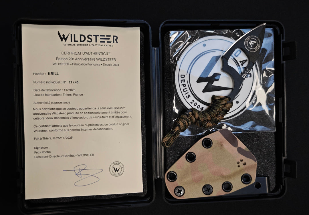 Wildsteer KRILL – Couteau Collector 20ᵉ Anniversaire, Lame Évidée et Manche Époxy - Numéro 21/40
