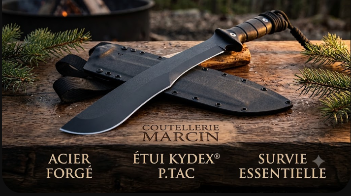 Machette Wildsteer TIGER Noir avec lame époxy en acier X46Cr13 et étui Kydex P.TAC - Coutellerie Marcin
