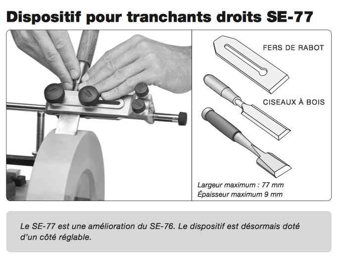 Tormek SE-77, dispositif pour tranchants droits jusqu’à 77 mm.