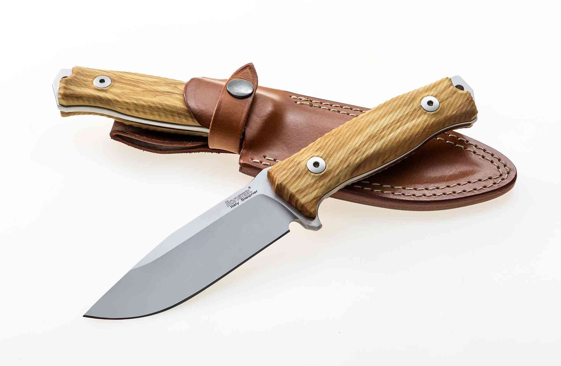 LionSteel M5 UL, couteau fixe Sleipner avec manche en bois d’olivier
