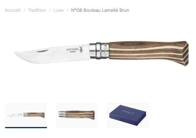 Couteau pliant Opinel N°08 avec manche en bouleau lamellé brun