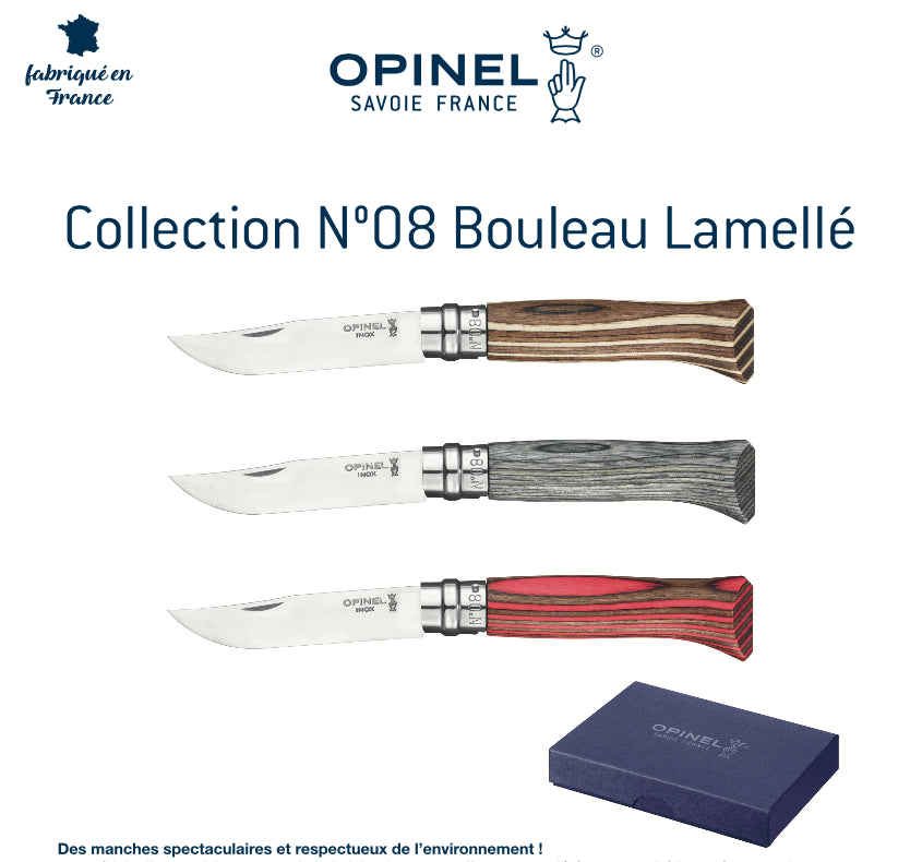 Superbe Pack Opinel N°08 Collection Bouleau Lamellé - 