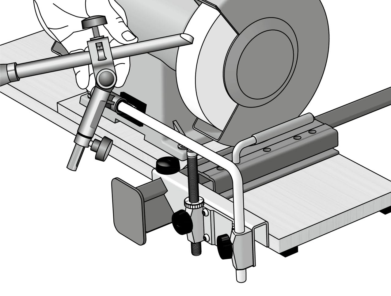 Système Tormek OWC‑1 et BGM‑100 pour touret avec Wolverine Vee‑Arm