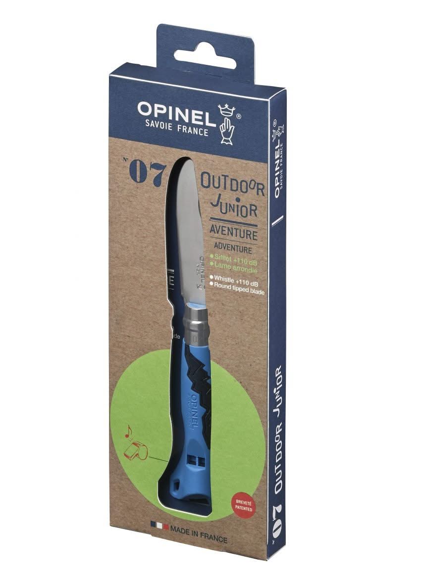 Sifflet intégré au manche de l’Opinel N°07 Outdoor Junior bleu