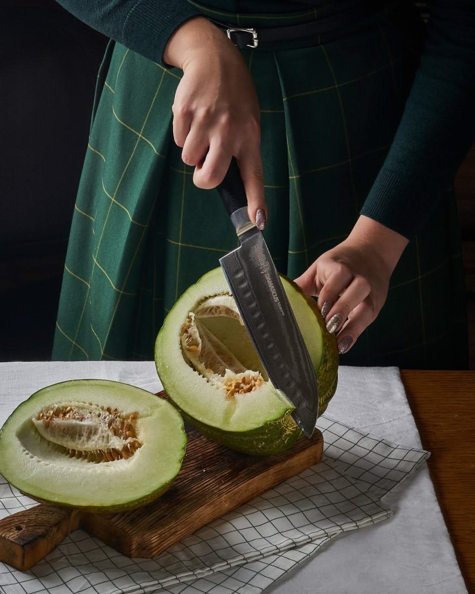 Samura SD‑0094 Damascus, santoku alvéolé à lame de 17,5 cm