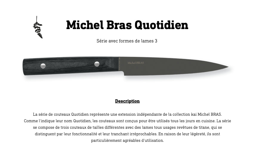 Couteau Quotidien N°1 Michel Bras Kai BK-0025 ( BK0025 ) Lame de 8 cm - 