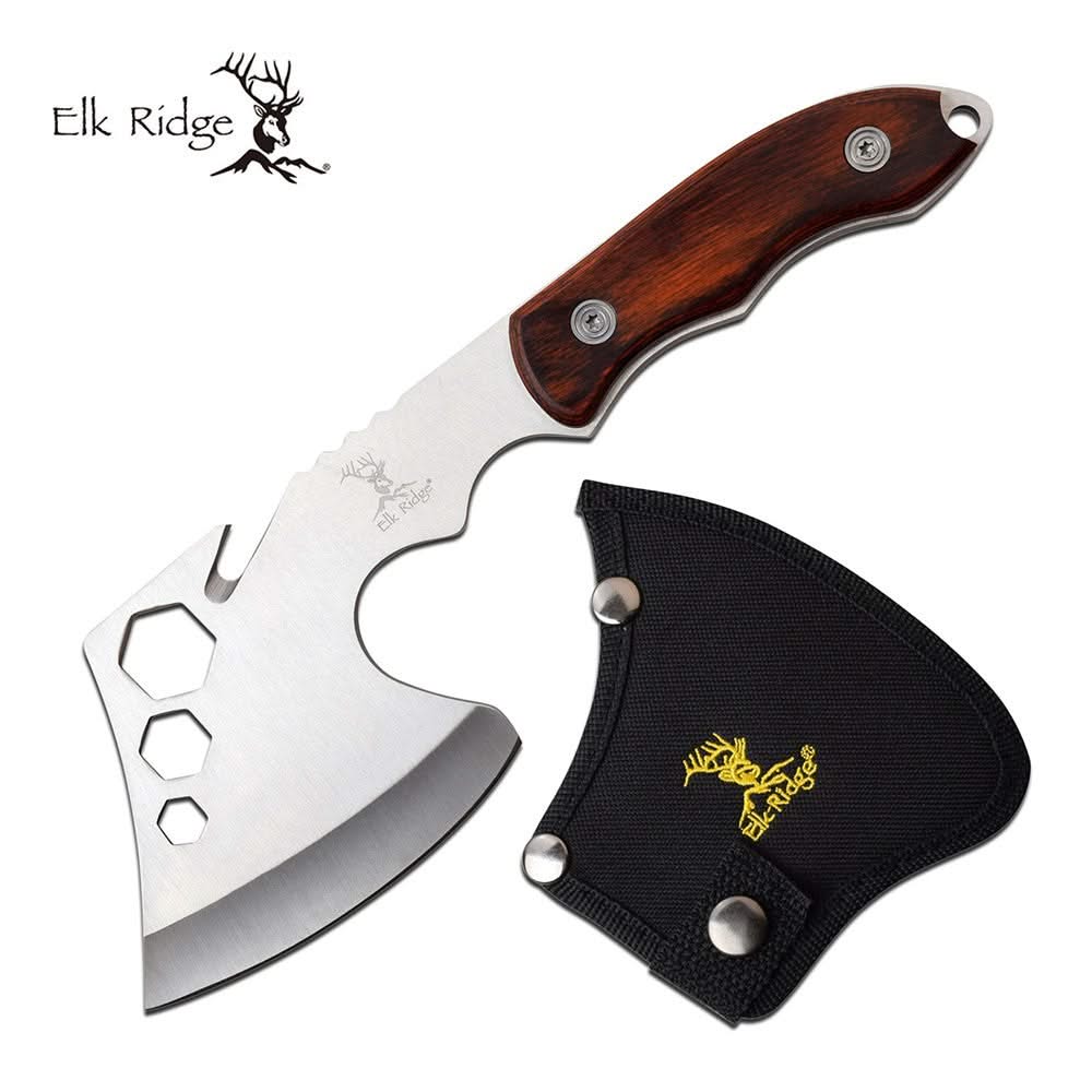Elk Ridge ER-199BR, hache compacte à manche en bois avec étui nylon