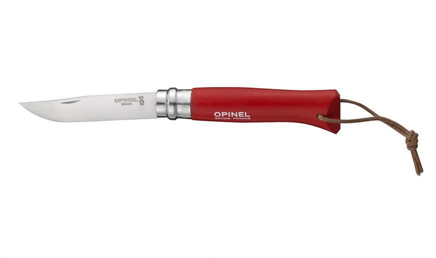 Opinel N°08 Baroudeur Rouge avec lacet en cuir – Coutellerie Marcin