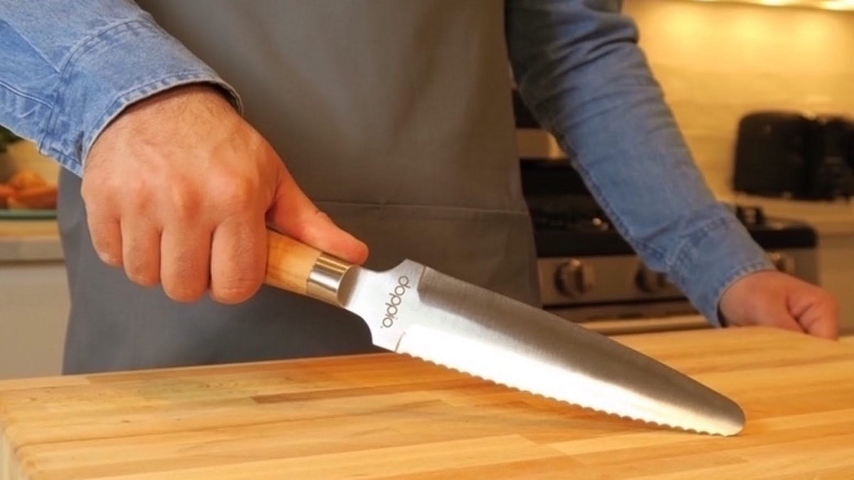 Doppio Couteau de cuisine double face , double tranchant ,manche d'olivier -