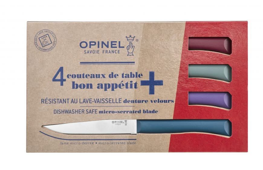 Opinel Bon Appétit + Glam – Coffret 4 couteaux de table microdentés couleurs panachées