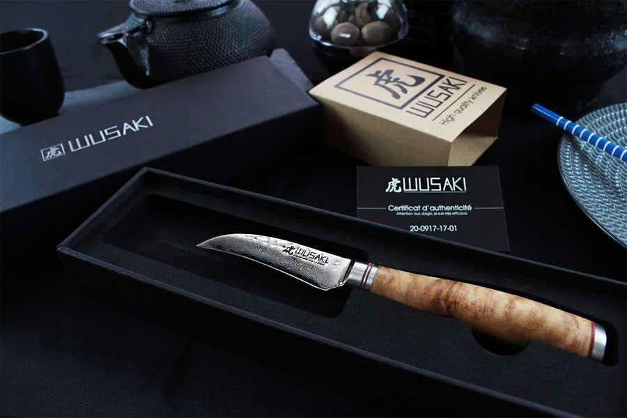 Wusaki 8009 Couteau Japonais Bec d'oiseau Lame de 9 cm Damas - 