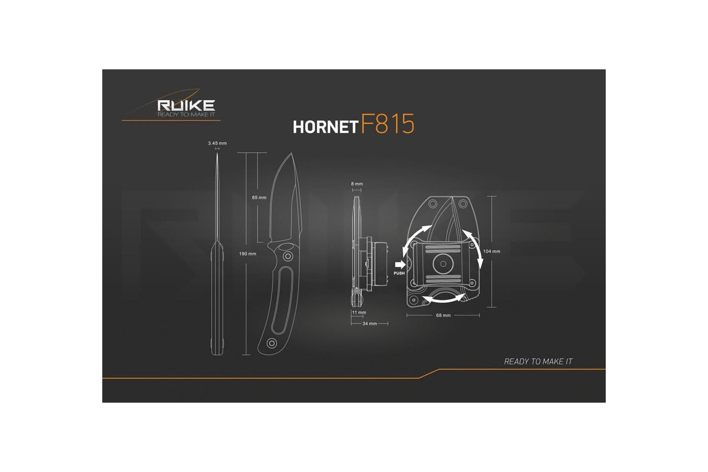 Ruike F815J Hornet Orange - Couteau Fixe 190mm - 