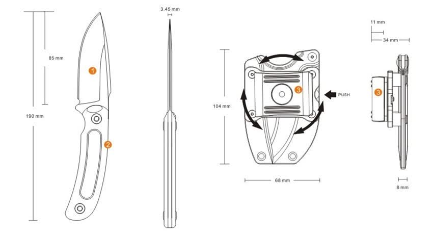 Ruike F815J Hornet Orange - Couteau Fixe 190mm - 