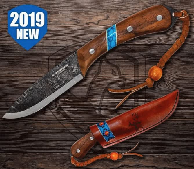 Condor Blue River 62729, couteau fixe avec manche en noyer et étui cuir