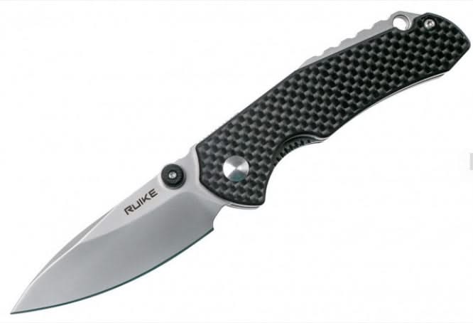 Ruike P671CB Noir Couteau de poche lame acier 14C28N manche G10 et fibre de carbone - 