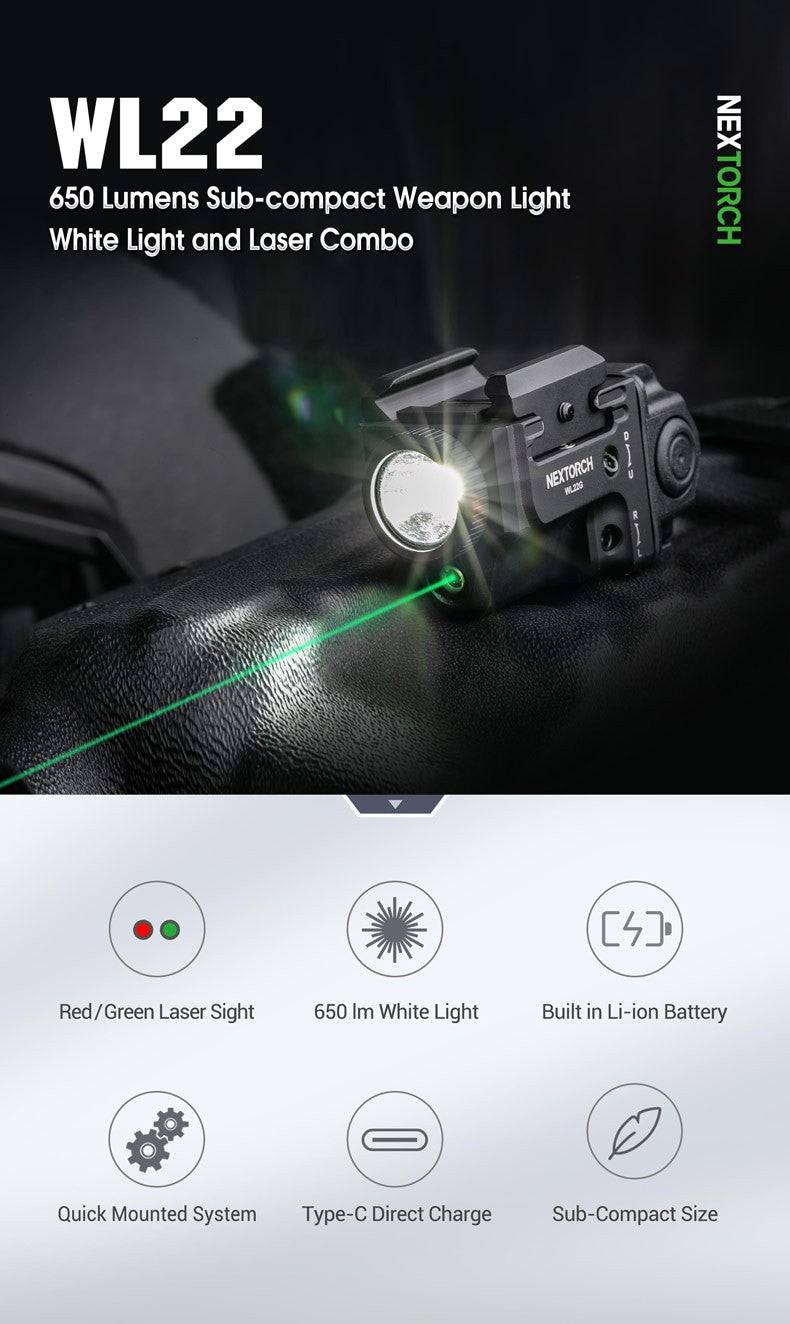 Nextorch Lampe d'arme rechargeable sous-compacte WL22 650 lumens - 