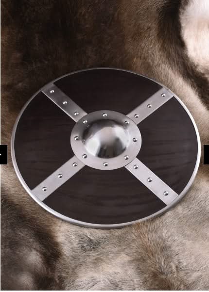 Bouclier rond en bois avec raccords en acier - 