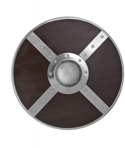 Bouclier rond en bois avec raccords en acier - 