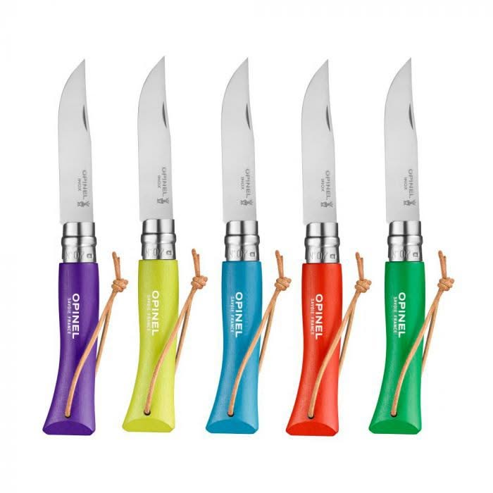 Pack 5 x Opinel N°07 Baroudeur Violet , Bleu Cyan , Anis , Orange , Vert Prairie - 