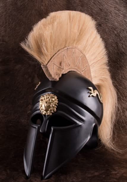 Casque italo-corinthien avec panache de casque, noir, décoré - 
