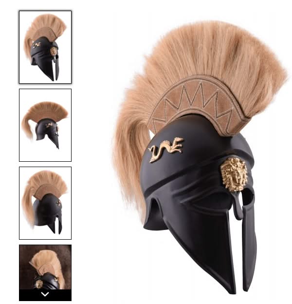 Casque italo-corinthien avec panache de casque, noir, décoré - 