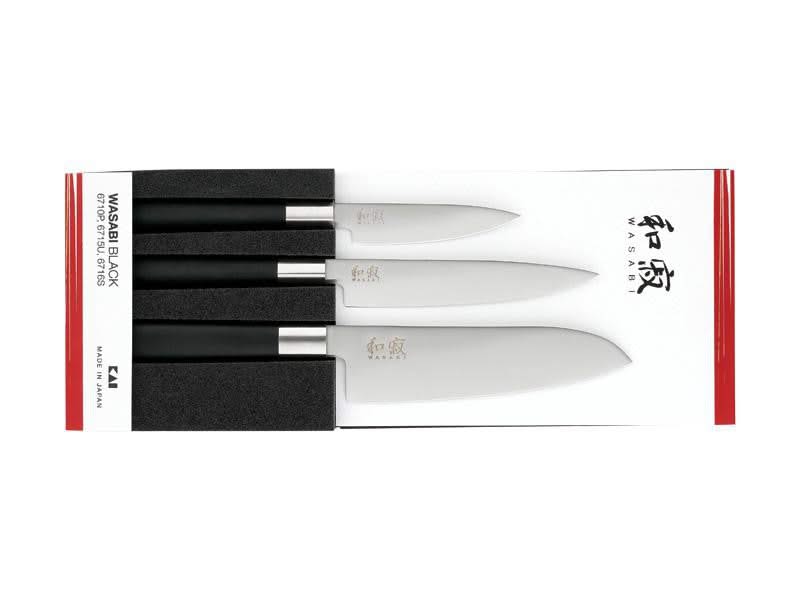 KAI Wasabi Black 67S-310, set de trois couteaux de cuisine japonais