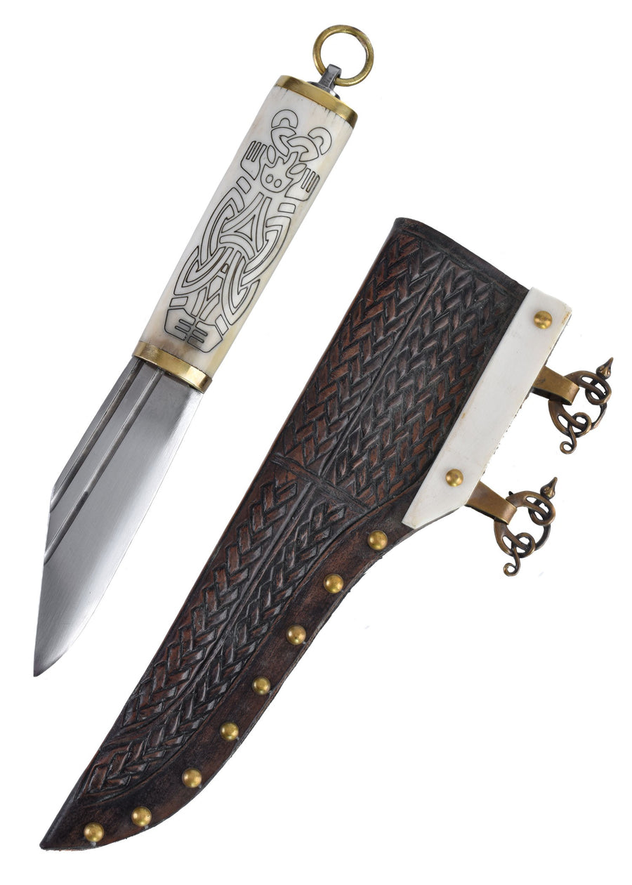 Petit couteau Viking Seax avec manche en os et laiton de style Borre. 9e/10e siècle - 