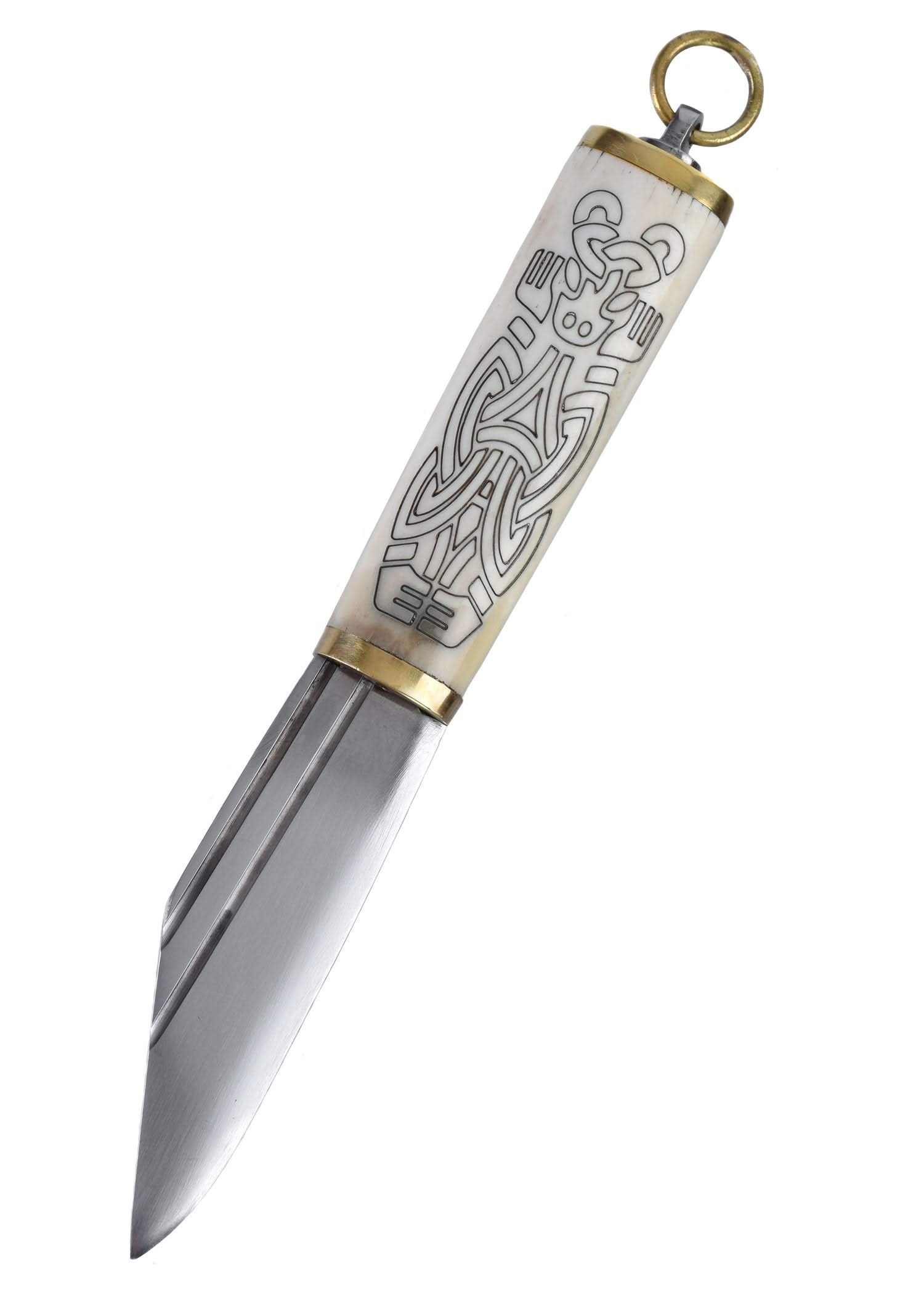 Petit couteau Viking Seax avec manche en os et laiton de style Borre. 9e/10e siècle - 