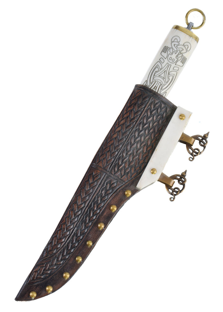 Petit couteau Viking Seax avec manche en os et laiton de style Borre. 9e/10e siècle - 