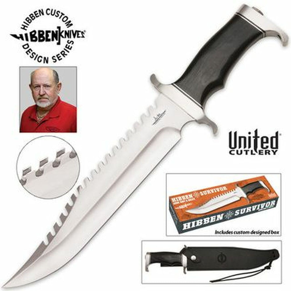 United Cutlery GH5026 Gil Hibben - Survivor, couteau Bowie de survie avec étui - 