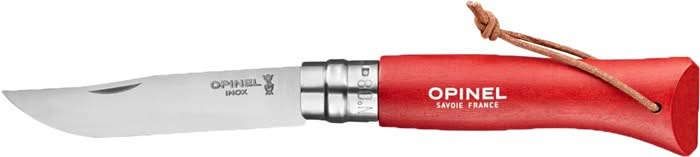 Opinel N°08 Baroudeur Rouge avec lacet en cuir – Coutellerie Marcin