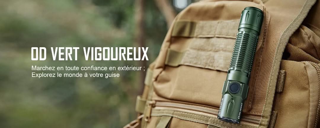 Olight Warrior 3S OD Vert avec Patch - Lampe Tactique Stroboscopique Puissante - 