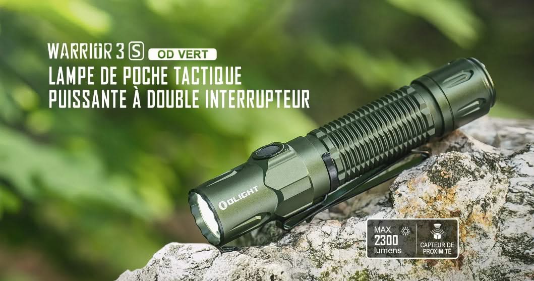 Olight Warrior 3S OD Vert avec Patch - Lampe Tactique Stroboscopique Puissante - 