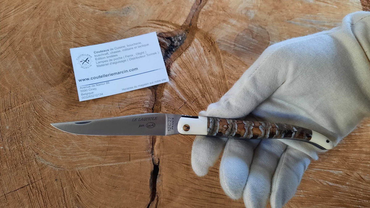 Le Laguiole Mammouth 2 mitres Ivoire de Phacochère 12 cm Mouche Forgée - 