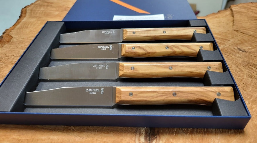 Opinel Set de 4 couteaux de table , Facette bois d'Olivier -