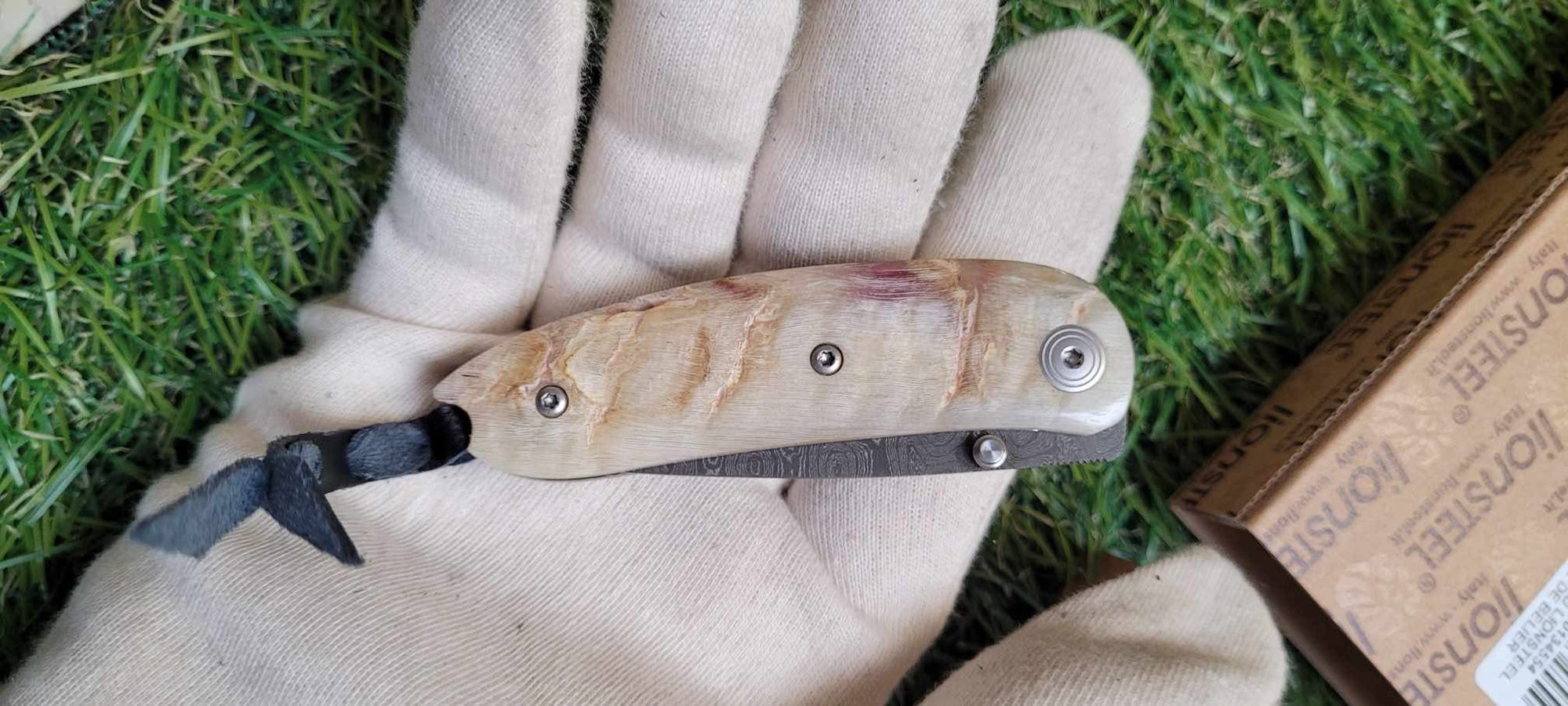 LionSteel 8210DMN Mini Corne de bélier Damas - 