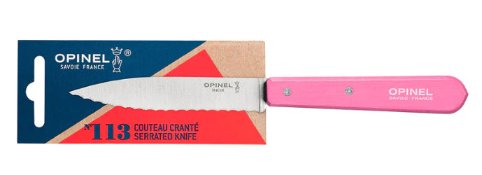 Opinel 113 Couteau à éplucher , cranté - rose fuchsia - 