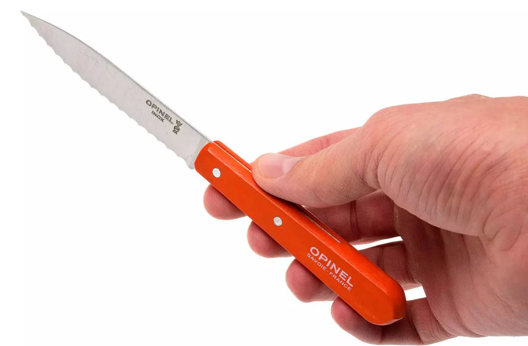 Opinel 113 Couteau à éplucher , lame crantée - couleur orange - 