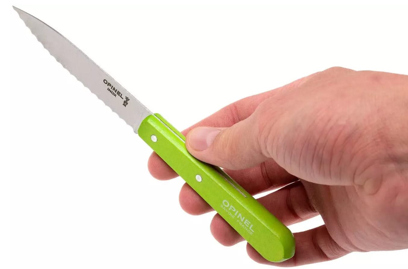 Opinel 113 couteau à éplucher , lame crantée - couleur vert - 