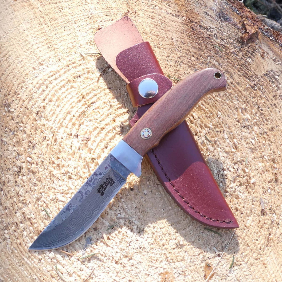 Herbertz , élégant couteau fixe lame damas - 