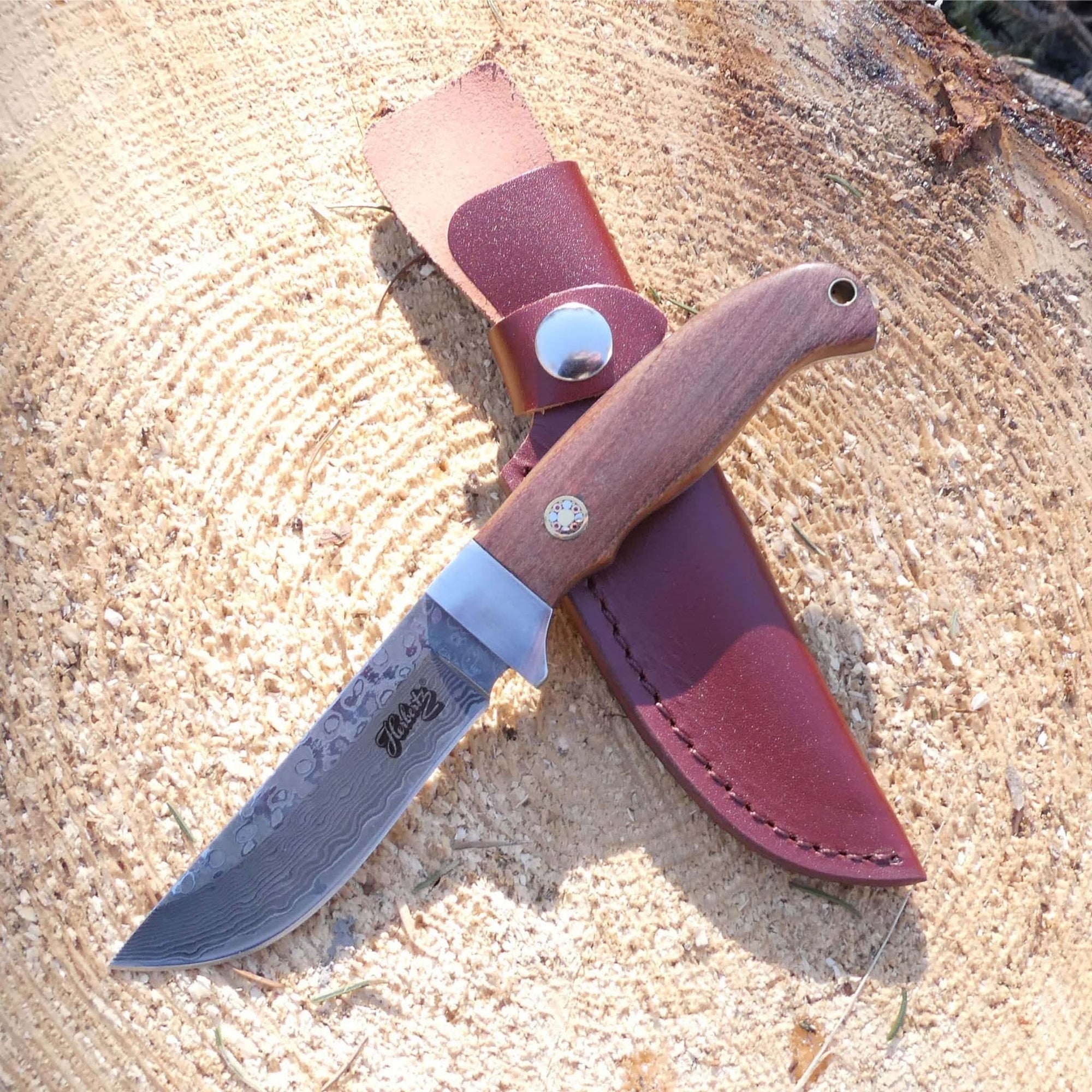 Herbertz , élégant couteau fixe lame damas - 