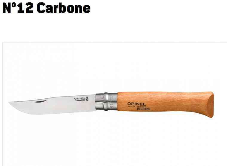 Couteau pliant Opinel N°12 Carbone, manche en hêtre et lame de 12 cm